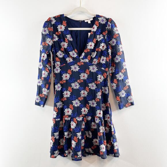 Ella Moss Every Embroidered Zoelie V Neck Chiffon Floral Mini Dress Blue XS - Picture 6 of 16